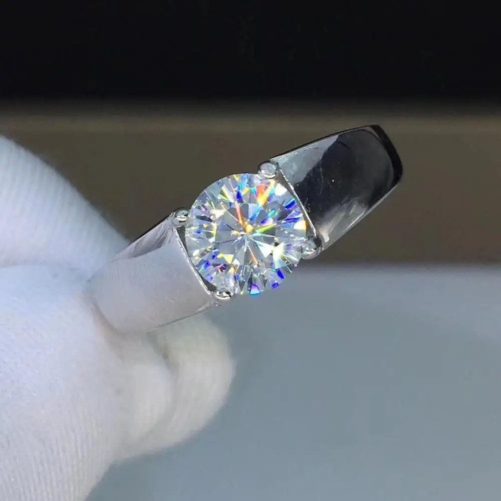 Круглое серебряное муассанитовое кольцо 1ct 6 50 мм D VVS роскошное для мужчин|Кольца|