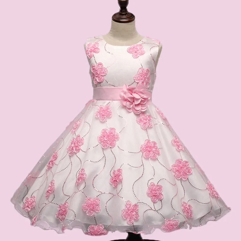 Платье для маленьких девочек новый Лето 2017 г. Дети цветы Принцесса вечеринка