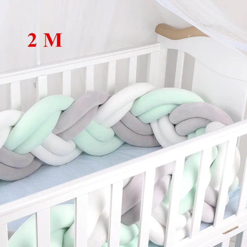 Gray White Mint 2M Бампер для новорожденной кровати с узлом/протектор Tour De Lit Bebe Tresse, бампер для детской кроватки, бамперы для детской кроватки - Цвет: Gray White Mint 2M