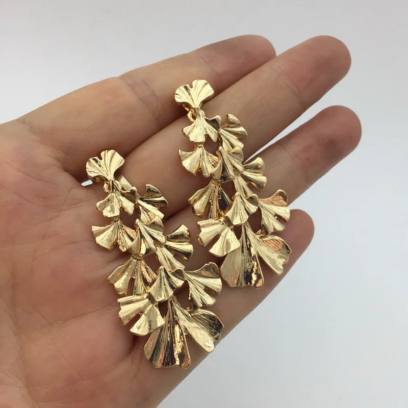 TOTASALLY модные золотые серьги gingko листья Висячие для женщин ювелирные изделия