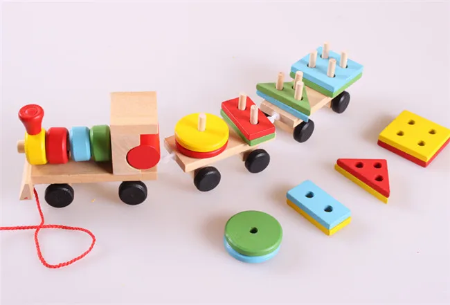 

New wooden toy Small train shape wooden blocks trains, kids Models Building Toy Baby toy Free shipping