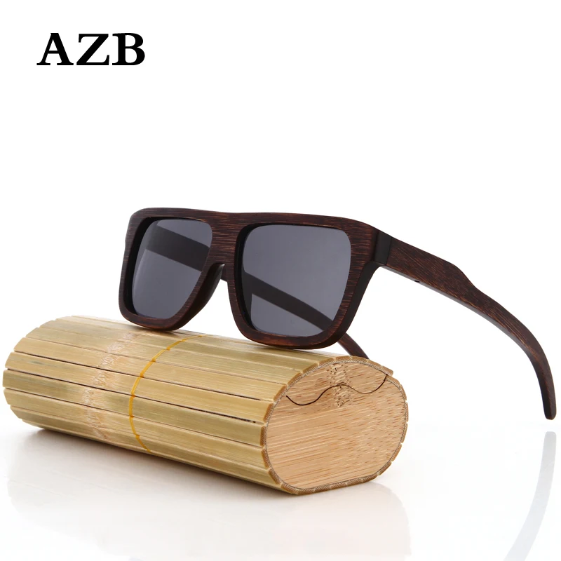 

AZB Wood Sunglasses Men Flat Top Brand Designer Polarized Oversized Driving Sunglasses Wooden Frames Oculos De Sol Feminino