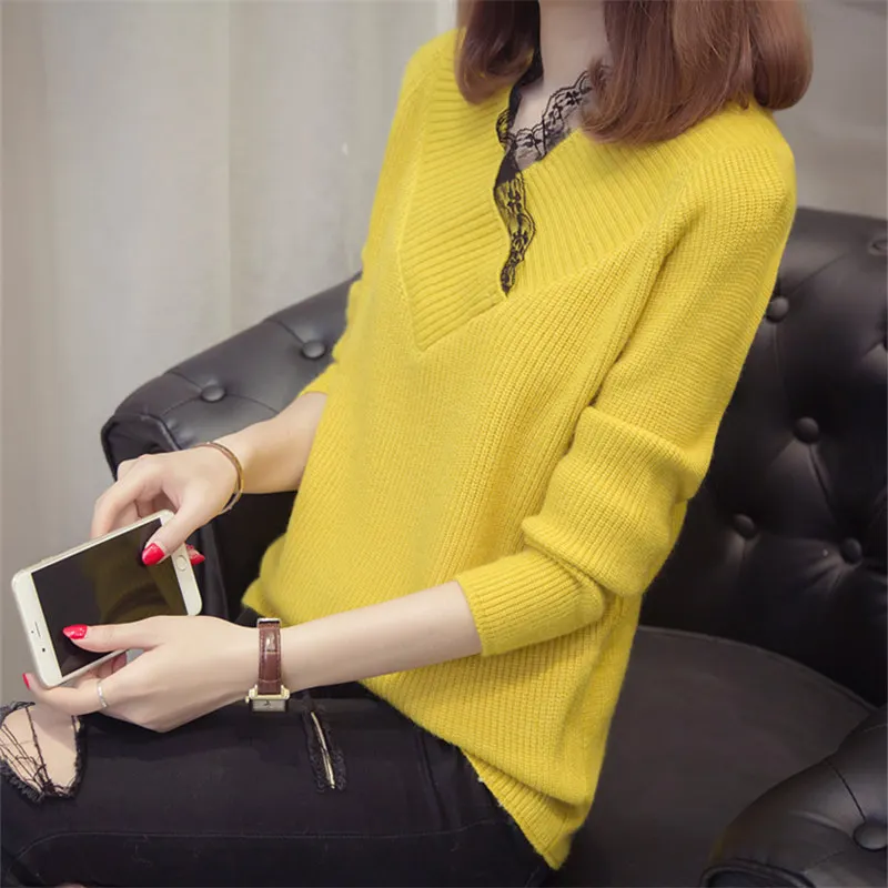 Autumn Long Sleeve Knitwear pullover Women Sweater Harajuku Female Black Yellow Ladies Oversize Vintage Coat Tops | Женская одежда