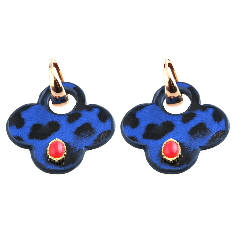 Женские большие серьги NeeFu WoFu длинные из клевера и кожи с камнями для