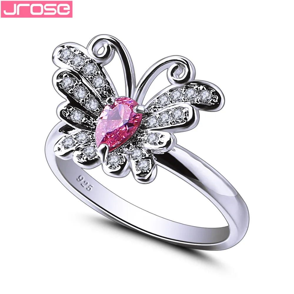 JROSE, Новое поступление, фирменный дизайн, кольца для женщин, для свадьбы, помолвки, серебро 925, ювелирное изделие, многоцветная и розовая циркония, в форме бабочки