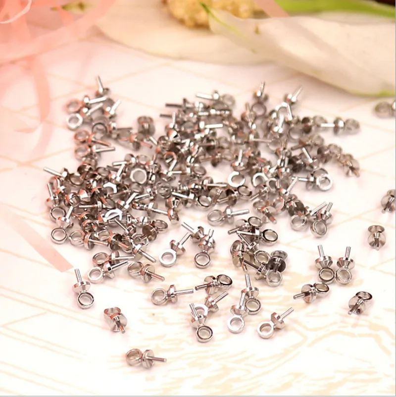 Rhodium 50 шт., 3, 4, 5, 6 мм, медная чашка, жемчужный винт для глаз, штырь под ключ, разъем под ключ, колпачок, подвески, полупросверленные бусины для изготовления ювелирных изделий - Цвет: Rhodium