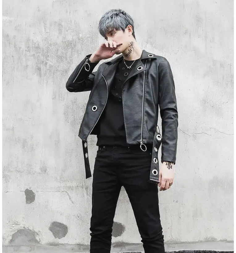Мужская кожаная куртка облегающая с коротким ворсом в Корейском стиле|Куртки из