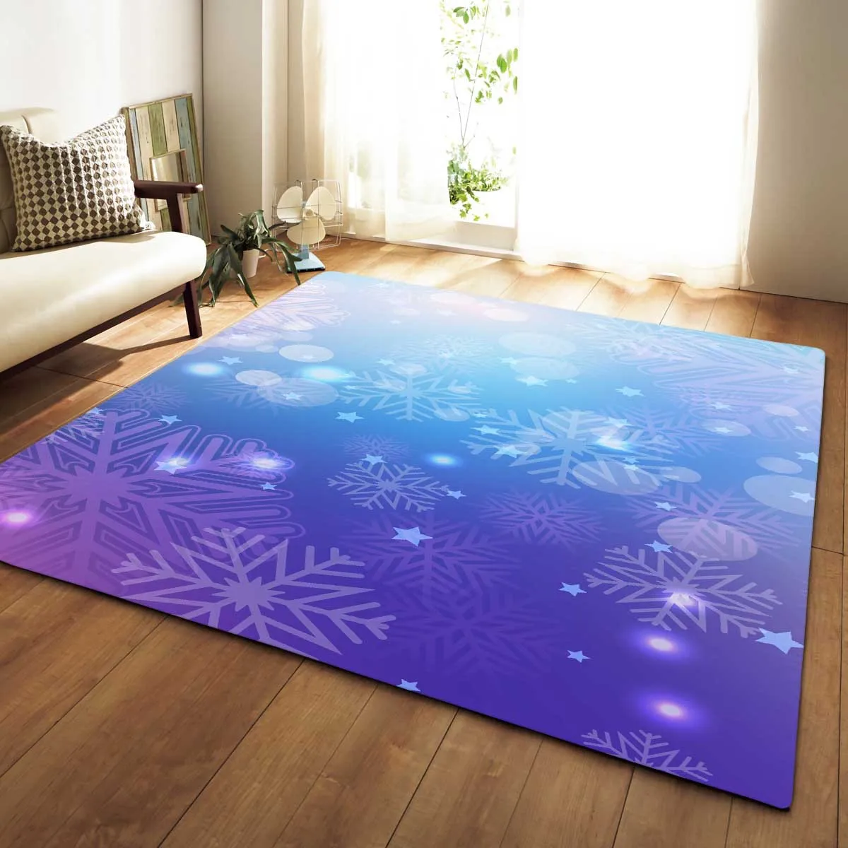 

WUJIE Snowflake Pattern Carpet Anti-Slip Christmas Area Rug for Living Room Large Rectangle Floor Mat for Bedrrom Parlor Hallway