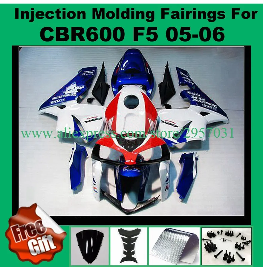 

Free screws+gifts Injection mold White Blue Red Fairing kit for HONDA CBR600RR F5 05 06 2005 2006 CBR600 Fairings set