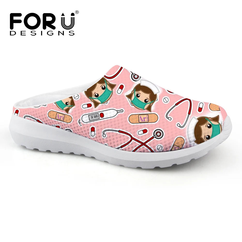 FORUDESIGNS/женские летние сандалии с милым рисунком медсестры; женские дышащие сетчатые домашние тапочки; пляжные сандалии на плоской подошве; обувь для девочек