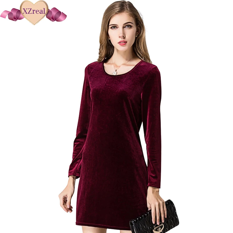 2017 женские осенние бархатные повседневные платья с длинным рукавом вечернее