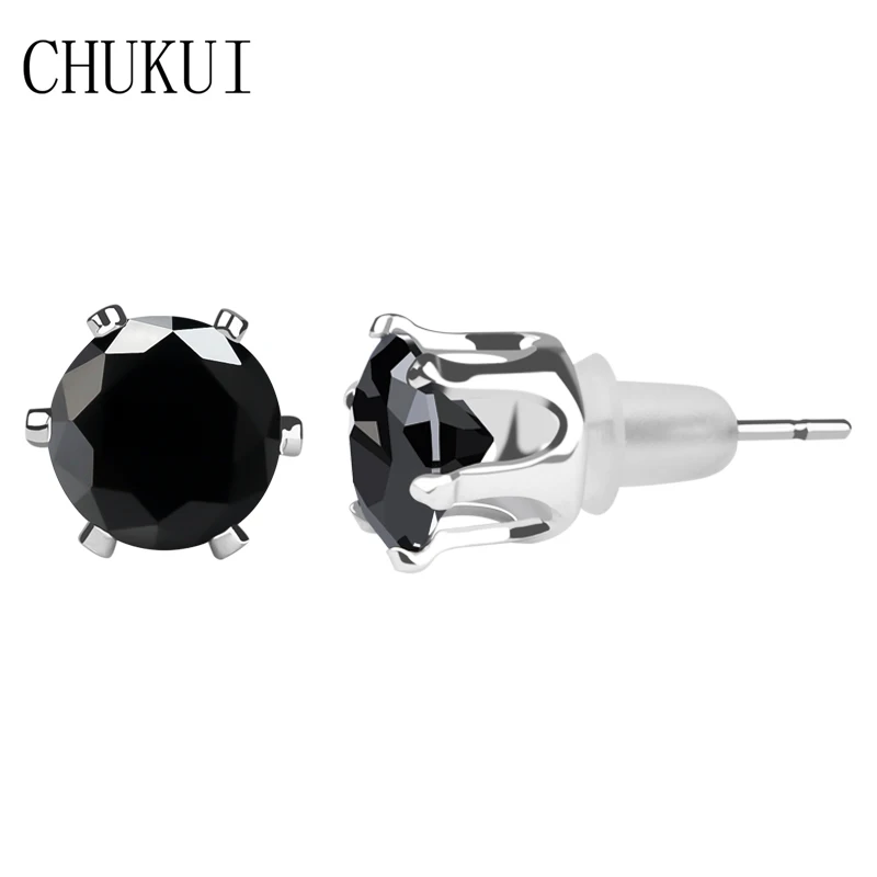CHUKUI черные серьги гвоздики украшения из серебра для мужчин кубический цирконий