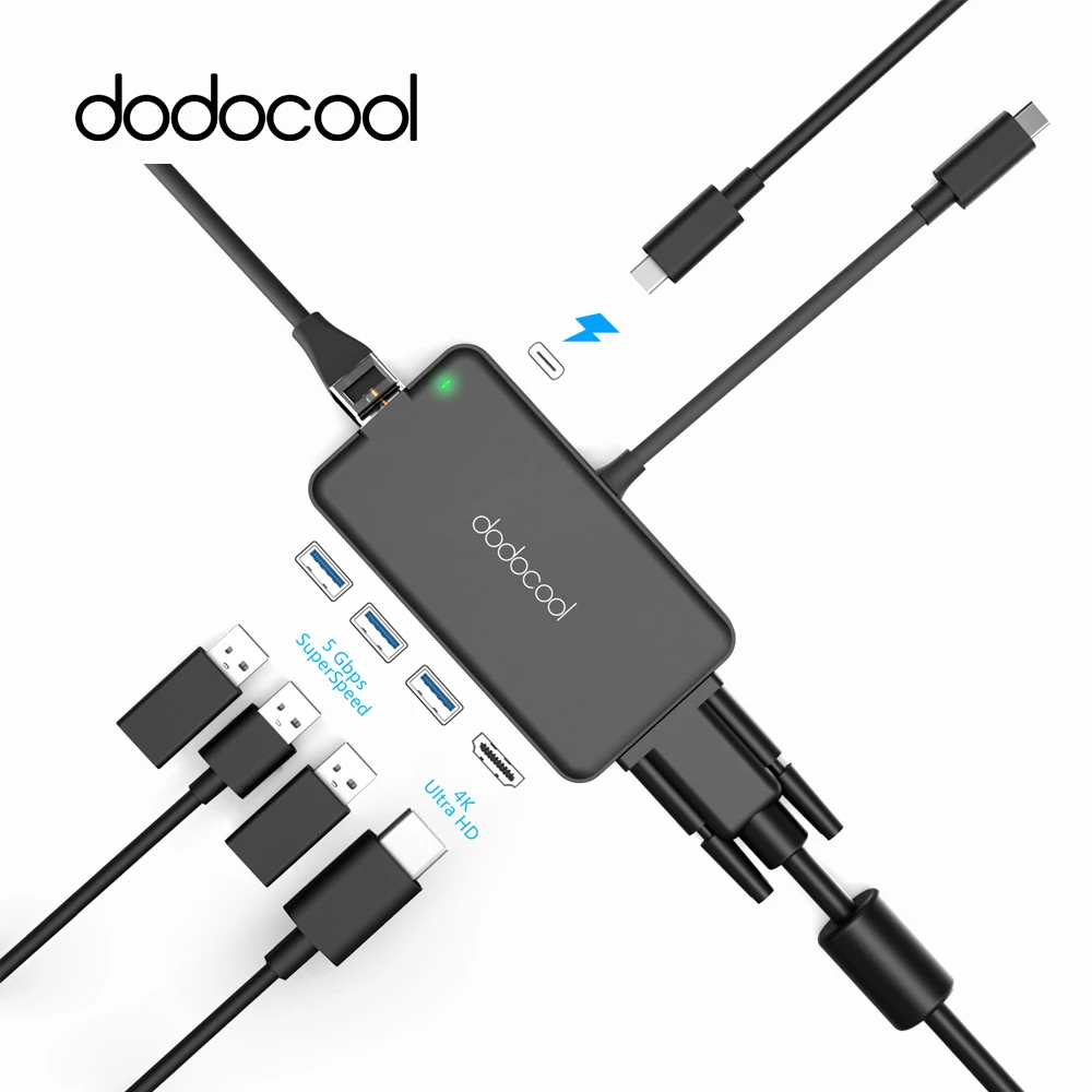 Многофункциональный USB концентратор dodocool 7 в 1 с портом Type C выход 4K HD/VGA гигабитный