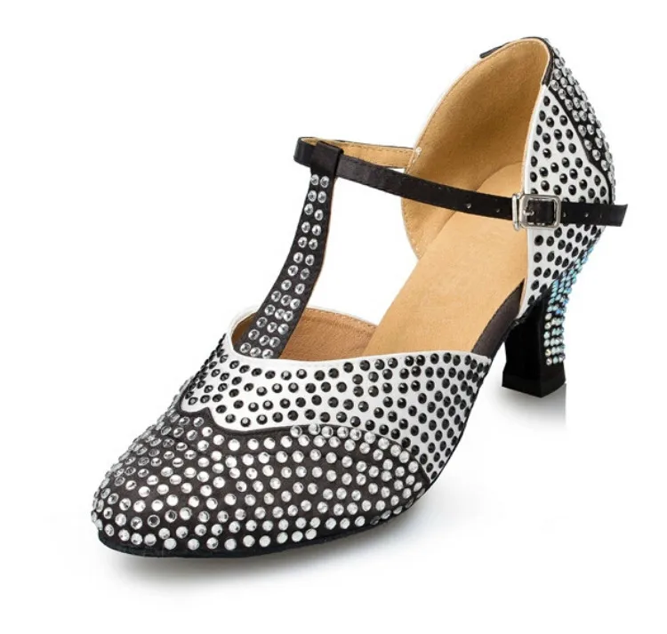 Women's Closed Toe Salsa Shoes Party Ballroom Dancing Shoes Samba Latin Dance Shoes Glitter Women Satin Rhinestones Dance Shoes