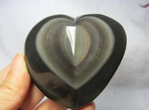 

188g Rainbows Natural Black Obsidian Crystal Single Carving Heart