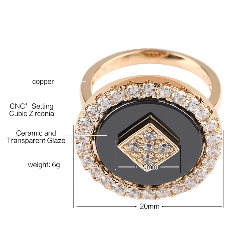 Женское кольцо с микро воском из натурального циркония цвета черный белый