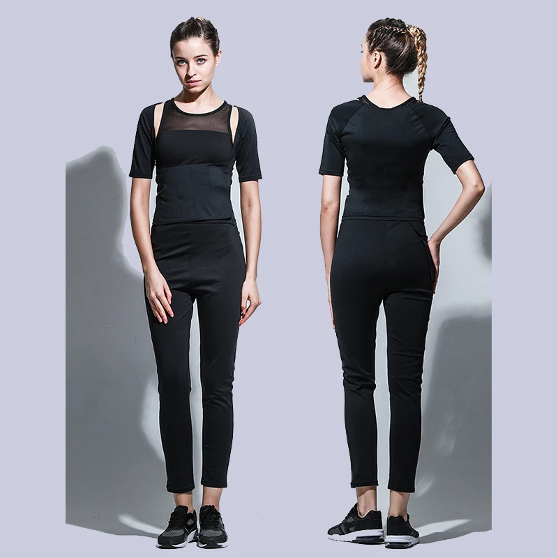 Sport Suit Set Спортивная одежда для похудения с серебряным покрытием, костюм для сауны для фитнеса, высокая скорость, потливость, леггинсы для спортзала, облегающий костюм для бодибилдинга, комплект для йоги - Цвет: Sport Suit Set