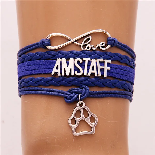 Прямая поставка, бесконечность любовь браслет amstaff щенка влюбленных подарок ручной работы Плетеные Восковые кожаные браслеты и браслеты обертывание ювелирных изделий - Окраска металла: sapphire
