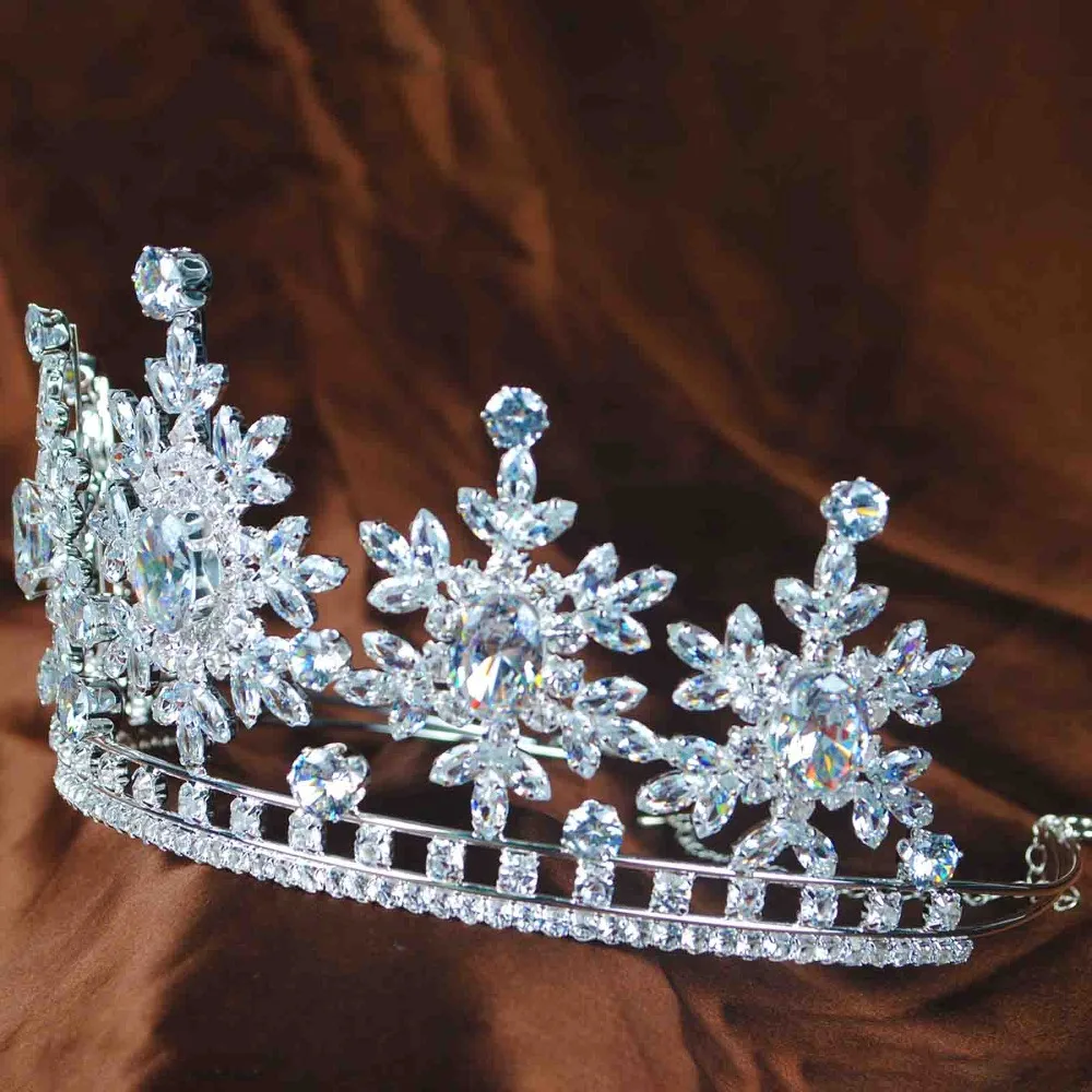 Handmade Women Crystal Tiaras and Crowns Snowflake Rhinestones Headpiece Bridal Wedding Prom Headband Hair Accessories | Украшения и