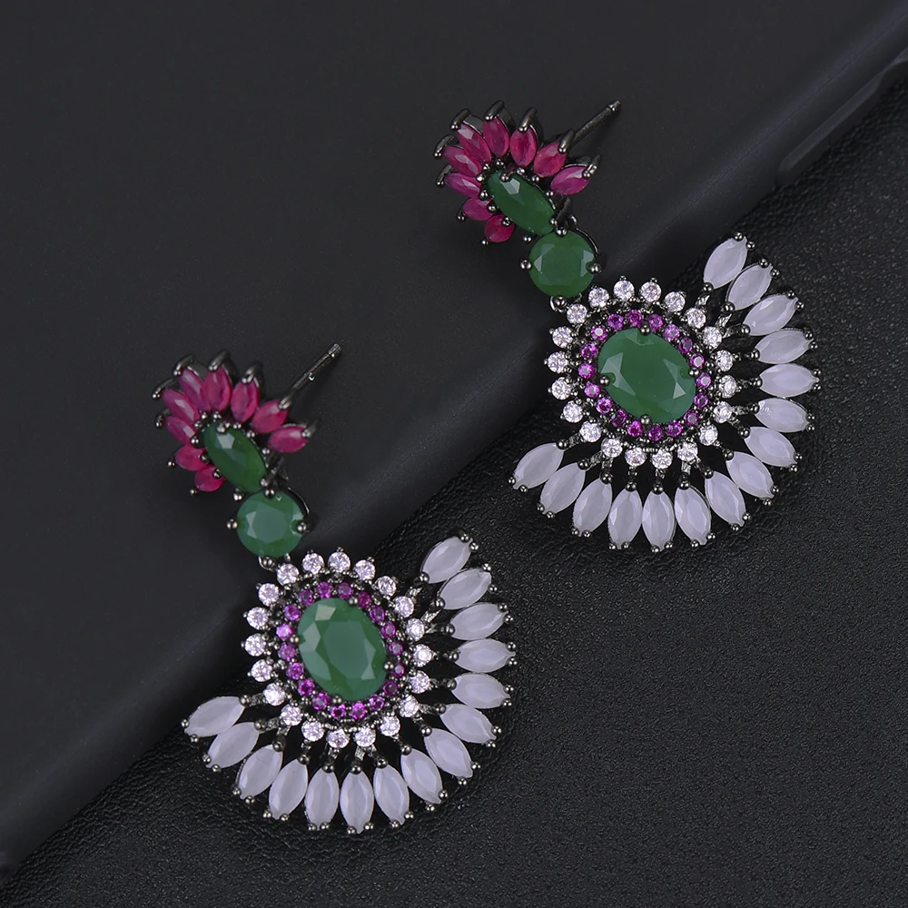 GODKI 38mm Luxury Flower Waterdrop Dangle Earrings For Women Wedding Multicolor Cubic Zircon African Indian Bridal Drop | Украшения и