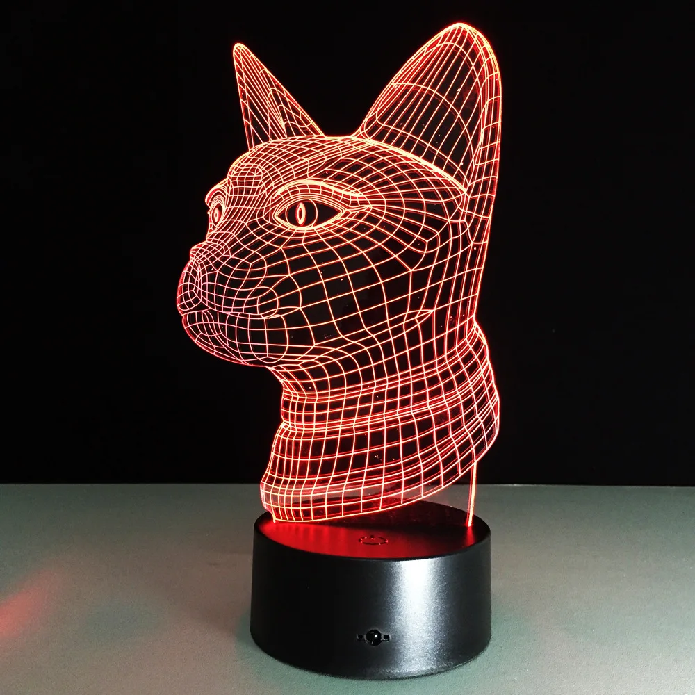 Ночник 3D в виде кошки милая Светодиодная лампа иллюзия животного акриловый