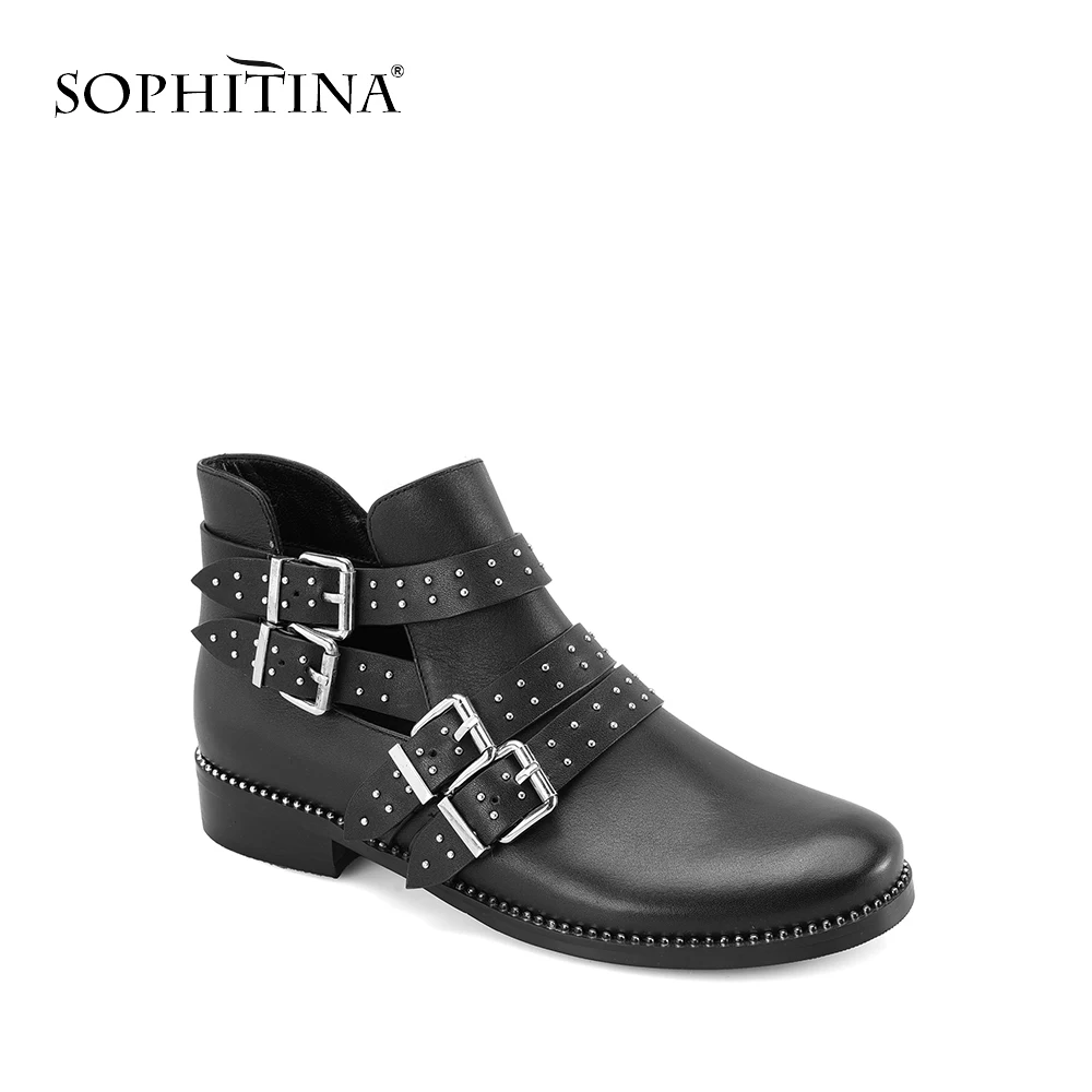 SOPHITINA/ботильоны из натуральной кожи с круглым носком на низком каблуке молнии