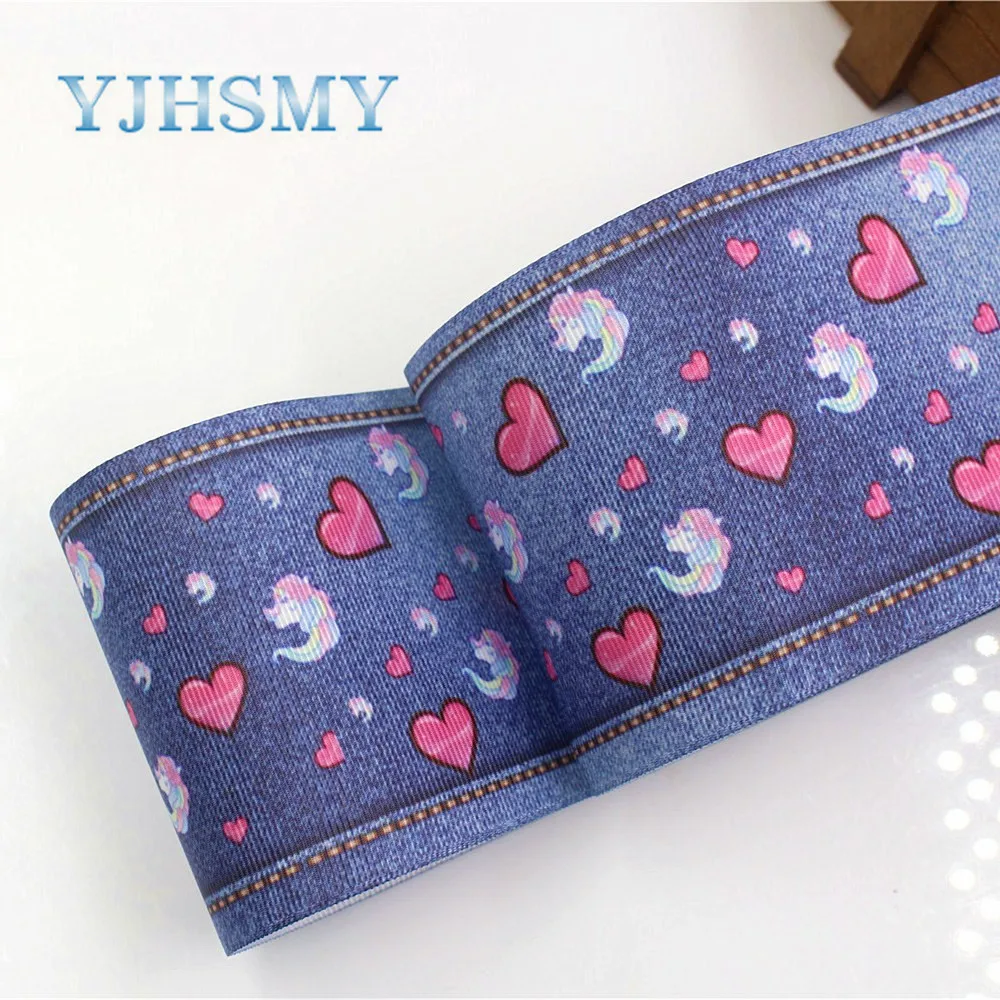 

YJHSMY G-18829-1038,10 yards 75 mm jeans series Printed grosgrain ribbons,Clothing accessories,gift wrap,DIY handmade Material