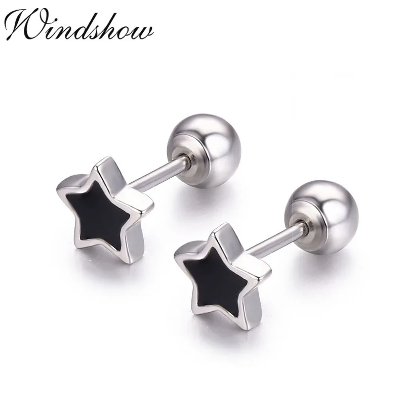 Серьги гвоздики из серебра 925 пробы с пятиконечными звездами|screw stud earrings|stud earringsstud
