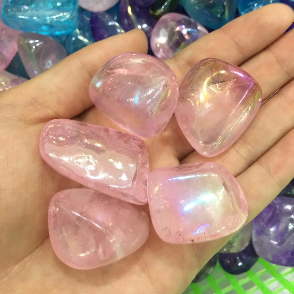Фото 5pcs Angel Aura Quartz Pink Titanium Bismuth Coated Crystal Tumbled stone Healing Stones 5pcs Angel Aura Quartz Pink Titanium Bismuth Coated Crystal Tumbled stone Healing Stones