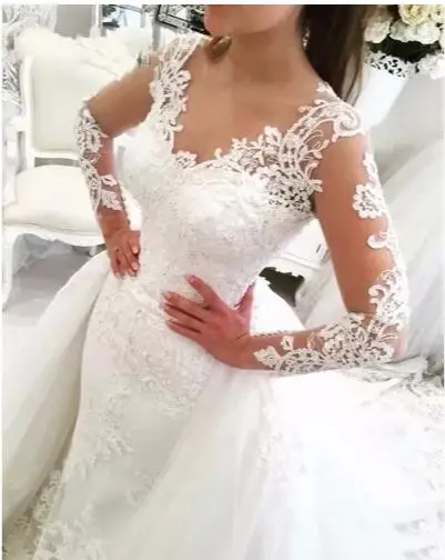 Robe de mariee роскошное кружевное свадебное платье русалки со съемным шлейфом и юбкой