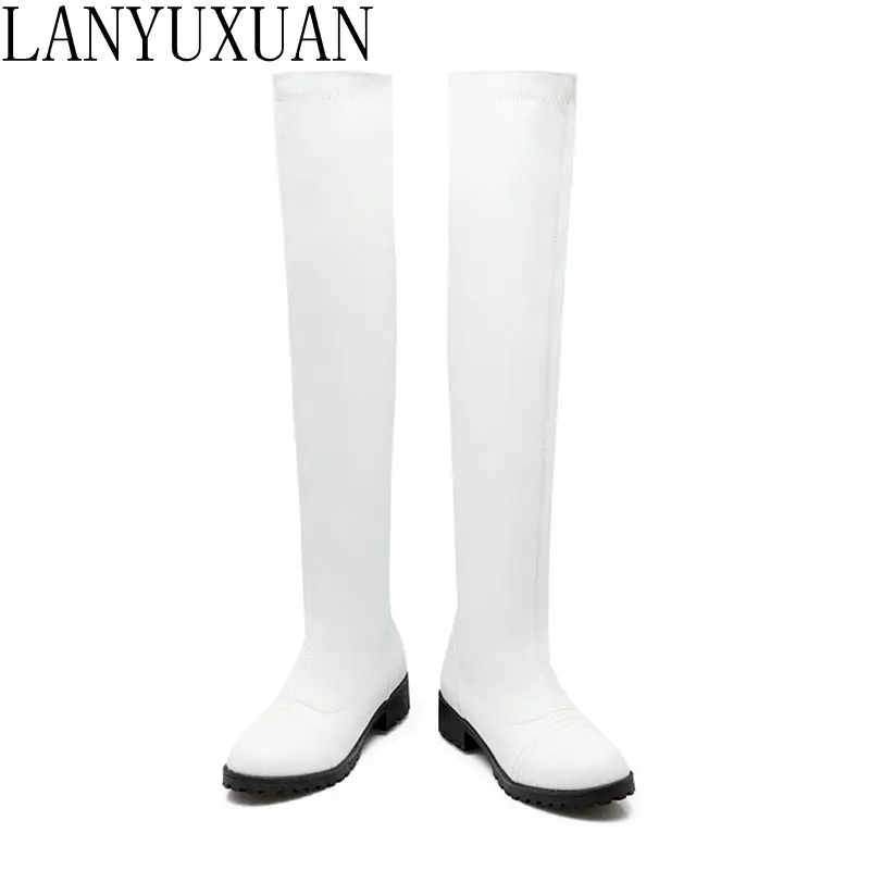 Женские брендовые Сапоги выше колена облегающие длинные сапоги на платформе и