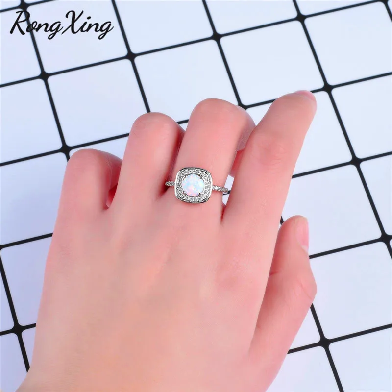 RongXing Мистик Радужный циркон белый/синий огненный опал кольца для женщин