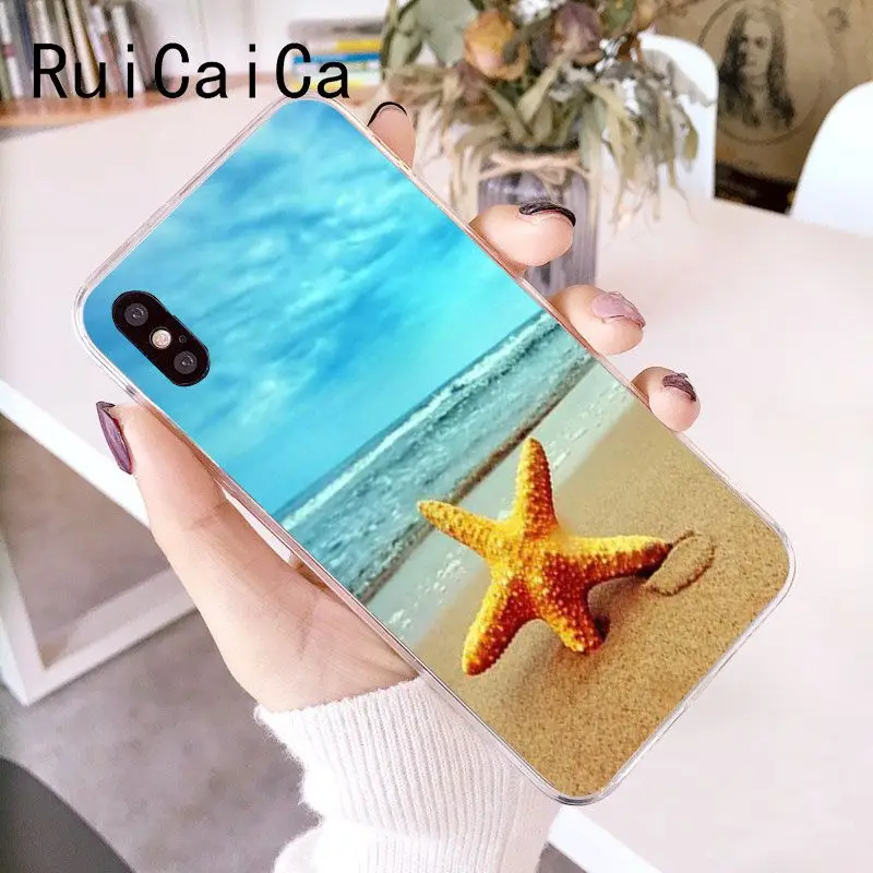 RuiCaiCa Прозрачный чехол для телефона из ТПУ с морским небом и морской звездой iPhone 8 7