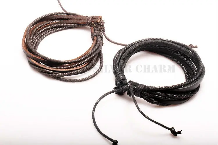 Мужской кожаный браслет черный и коричневый с веревкой WEV0246|bracelet leather|bracelets forbraided