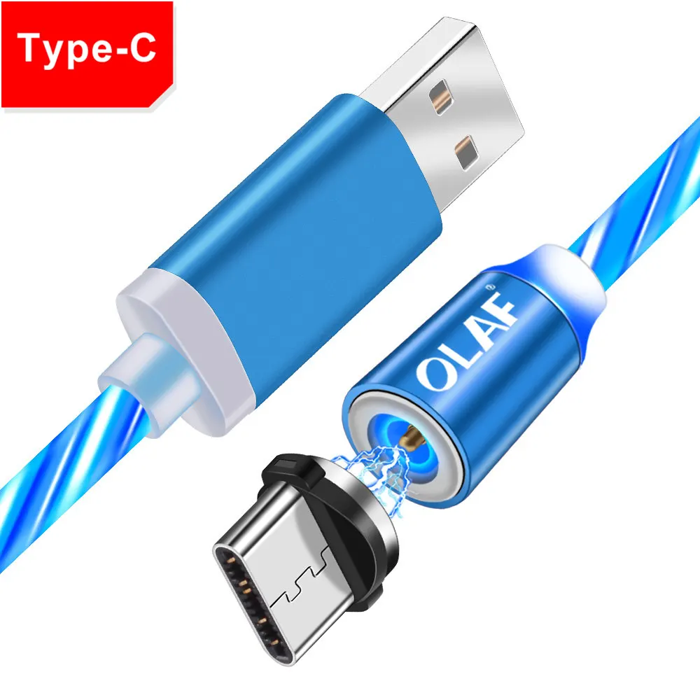 Олаф Dazzle Lighting Магнитный вращающийся кабель для быстрой зарядки Micro usb type C зарядное устройство для Iphone 7 8 X XR XS Max для Redmi Note 7 - Цвет: Blue Type C Cable