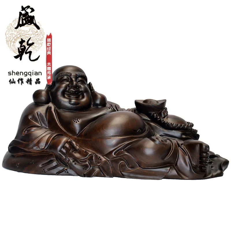 

Sheng сухая резьба по дереву черное дерево слитки ручной лежачий Будда Maitreya ремесла Домашнее украшение 20 см