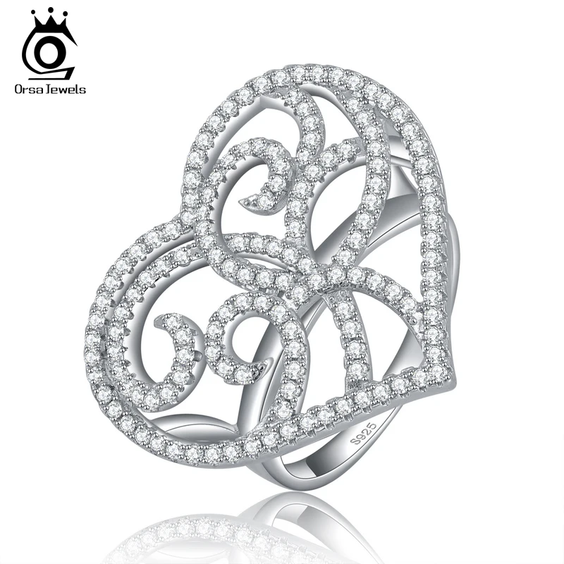 ORSA JEWELS женские свадебные кольца в форме сердца AAA кубический цирконий модное кольцо серебряные ювелирные изделия подарок для женщин OR37
