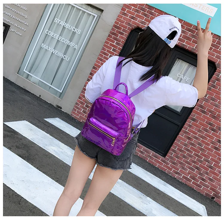 Маленький голографический рюкзак, лазерная голографическая сумка, mochila feminino, серебряный, многоцветный, для начальной школы, кожаный рюкзак, zaino olografico