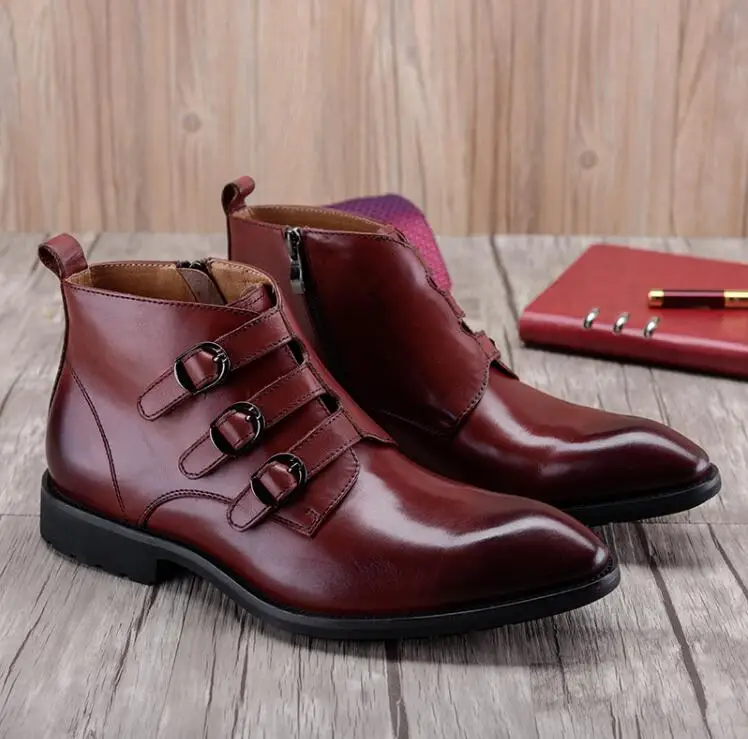 Ботинки мужские классические натуральная кожа заостренный носок высокие