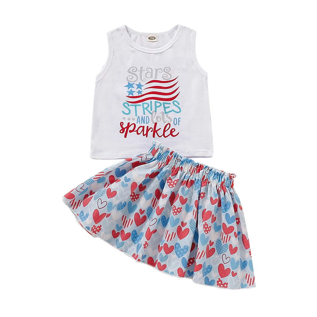 BABYWORLD/4 июля летнее платье для маленьких девочек майка со звездами топы с юбкой