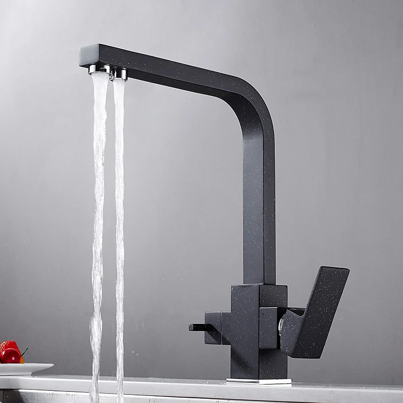 Квадратный Твердый латунный кухонный кран для очистки питьевой воды горячей и