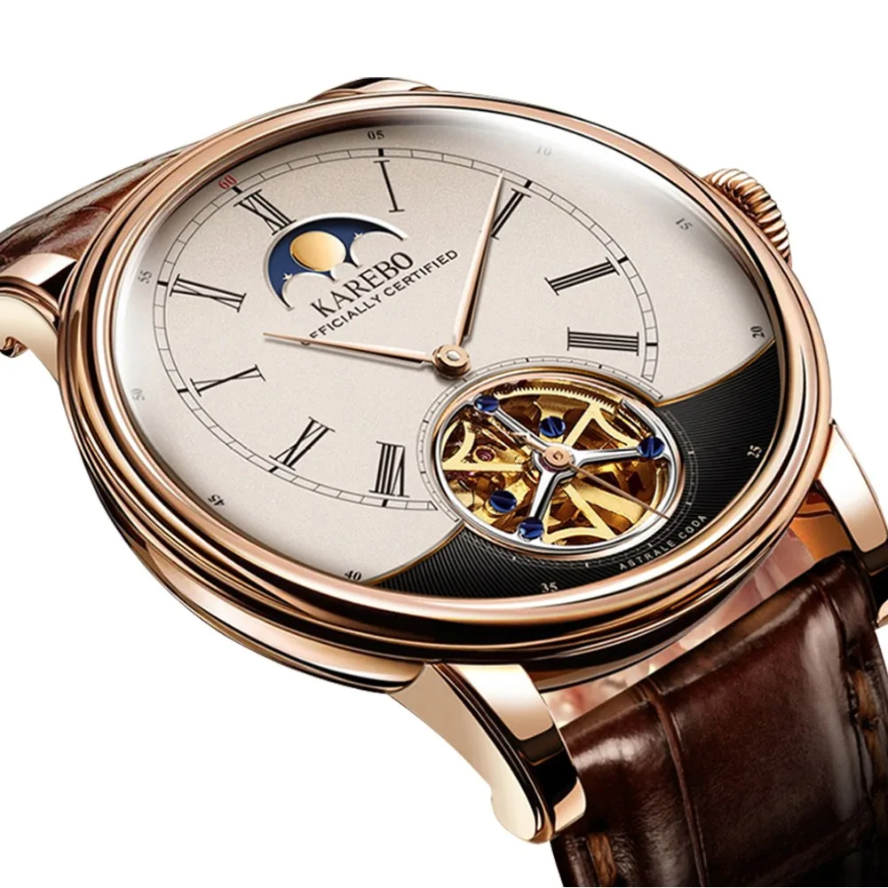 Мужские автоматические наручные часы KAREBO модные деловые с перфорацией и