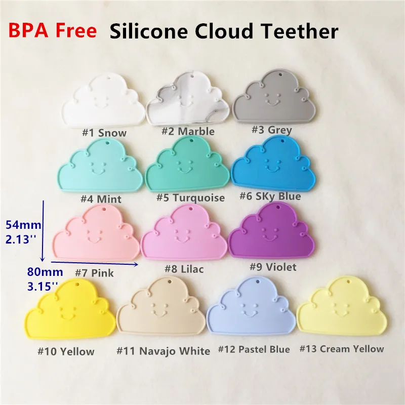 

Chenkai 5PCS BPA Free Silicone Cloud Teether Baby Shower Pacifier Dummy Teething Chewable Pendant Nursing Necklace Jewelry Toy