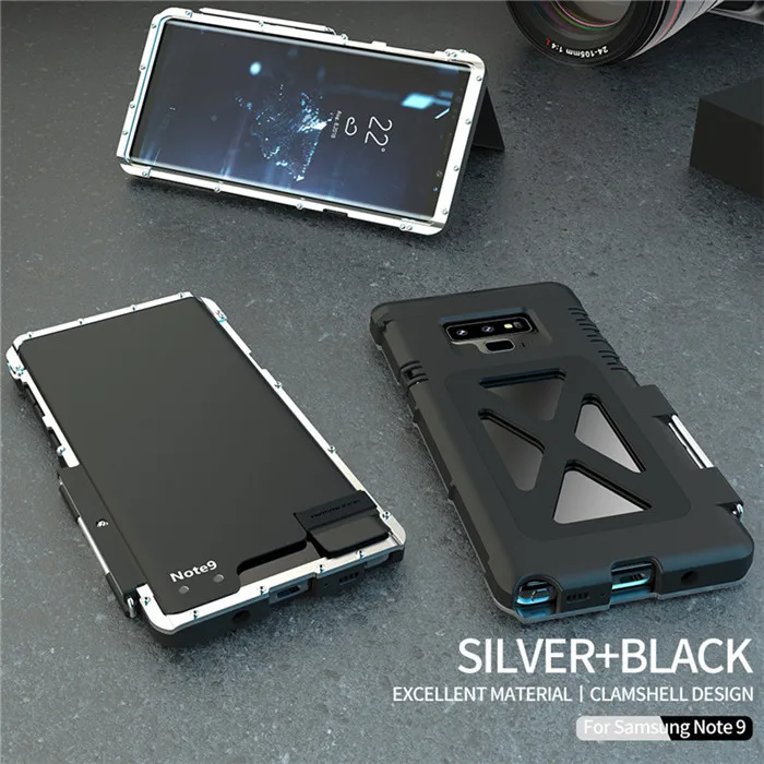 black silver R-JUST King Железный человек Броня противоударный чехол для телефона для samsung Galaxy Note 9 8 S10 S9 S8 Plus флип алюминиевый металлический 360 Защитный - Цвет: black silver