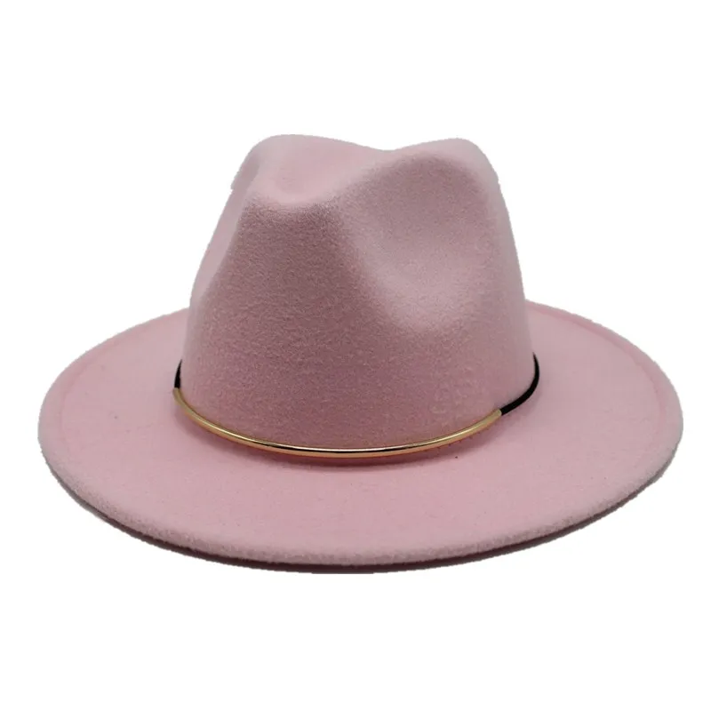 pink Seioum новые женские шерстяные фетровые шляпы с металлическим кольцом с широкими полями Панама зимние теплые джазовые кепки элегантные женские церковные шляпы сомбреро - Цвет: pink