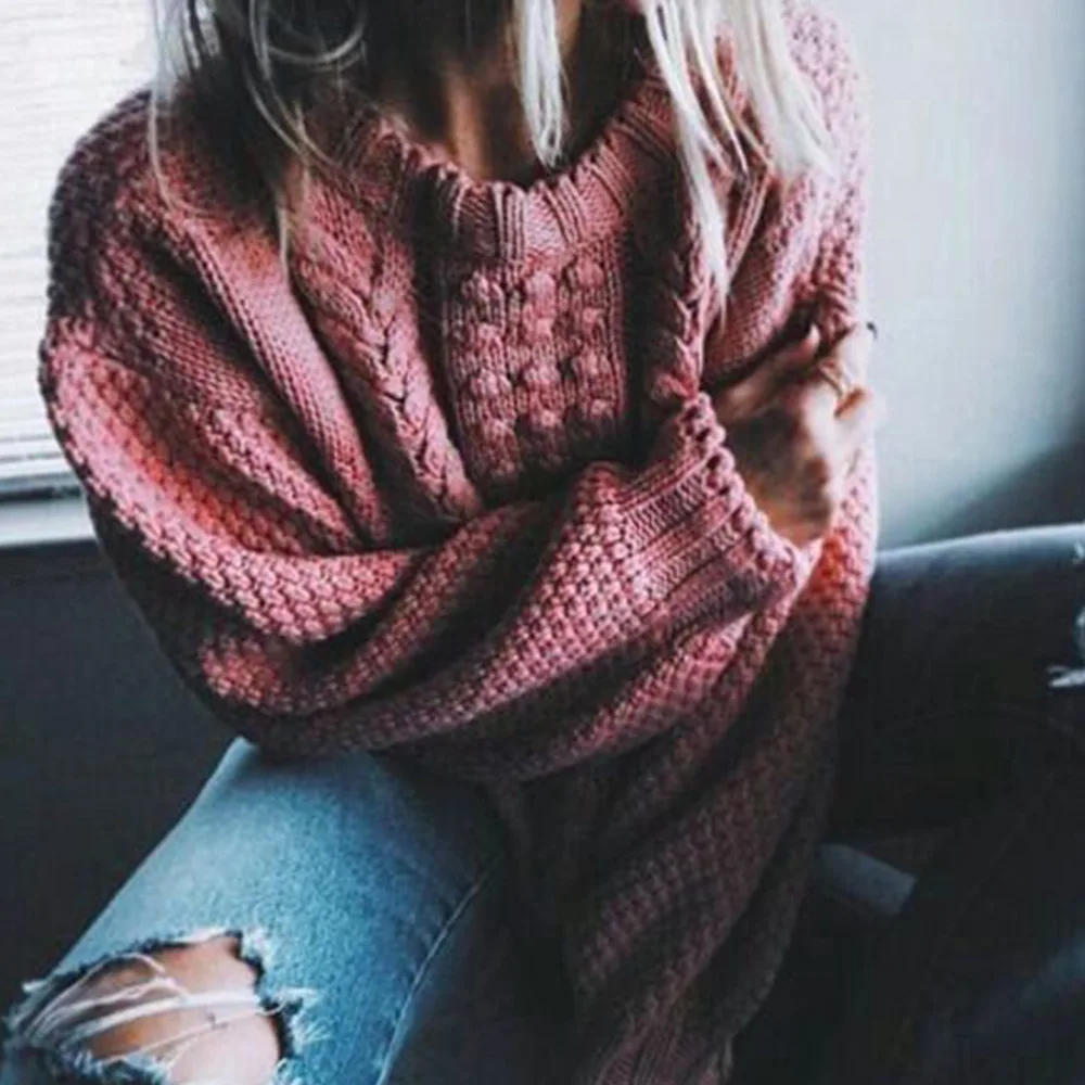 OMCHION Pull Femme 2018 Autumn Winter Twist Casual Women Sweaters And Pullovers O Neck Thick Pink Jumper Brand Knitwear LMM199 | Женская