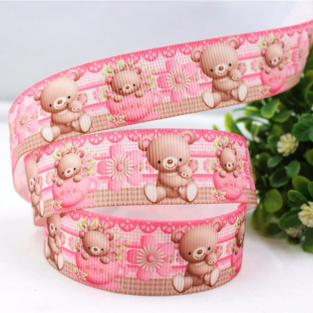 YJHSMY 22 мм Радужный медведь напечатанный grosgrain лента, аксессуары для одежды, Свадебная лента для подарочной упаковки, MD52013