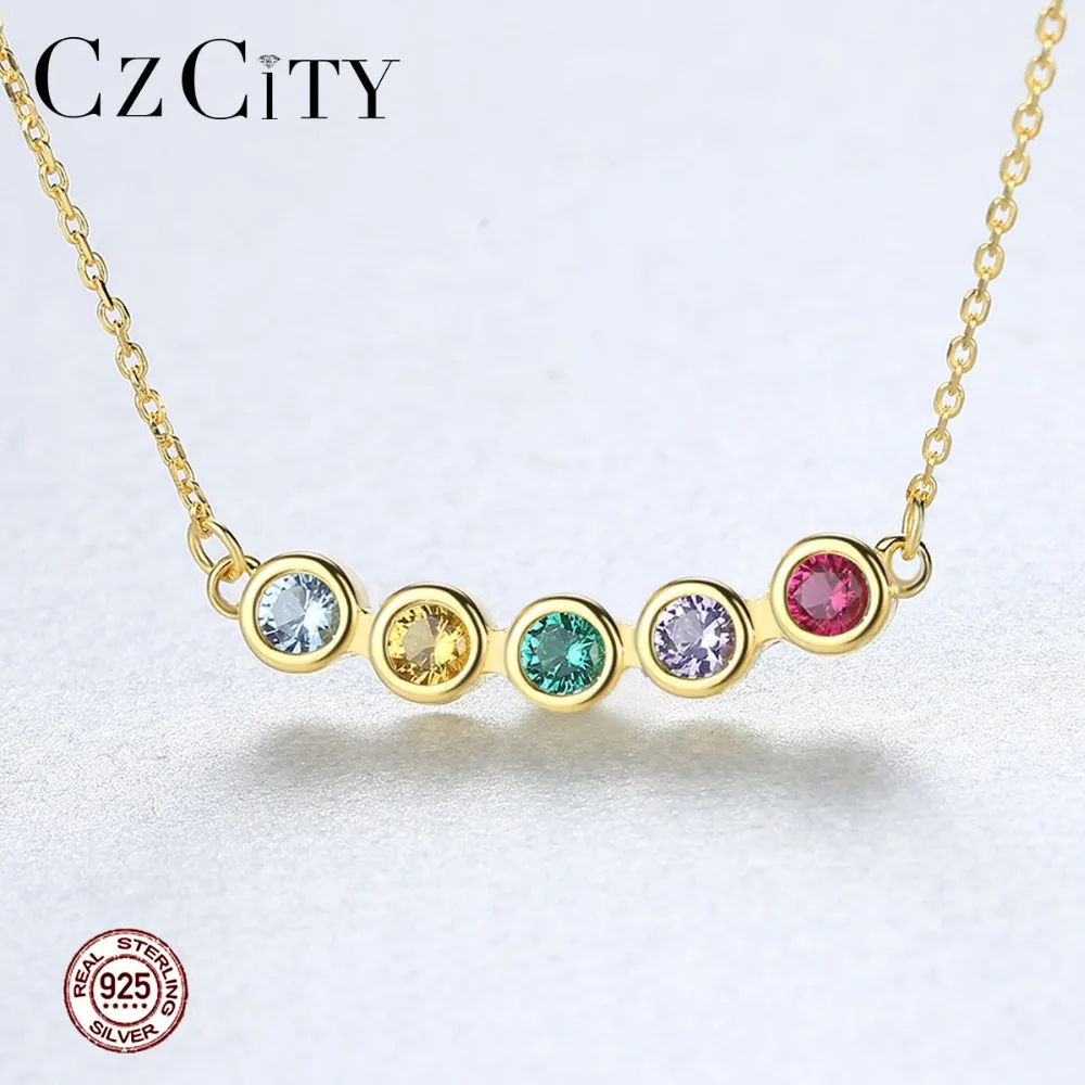 

CZCITY New Design 925 Sterling Silver 18K Gold Plated Round Pendant Necklace for Women Party Elegant Collares Five Color Jewelry