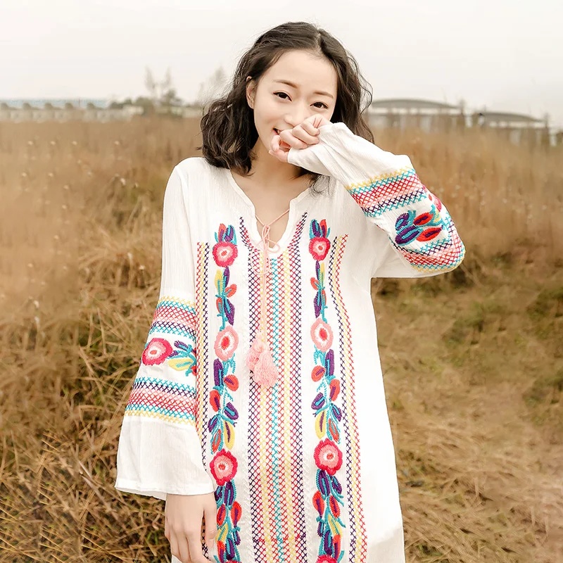 Женское длинное платье макси в стиле ретро летнее пляжное из хлопка и льна бохо