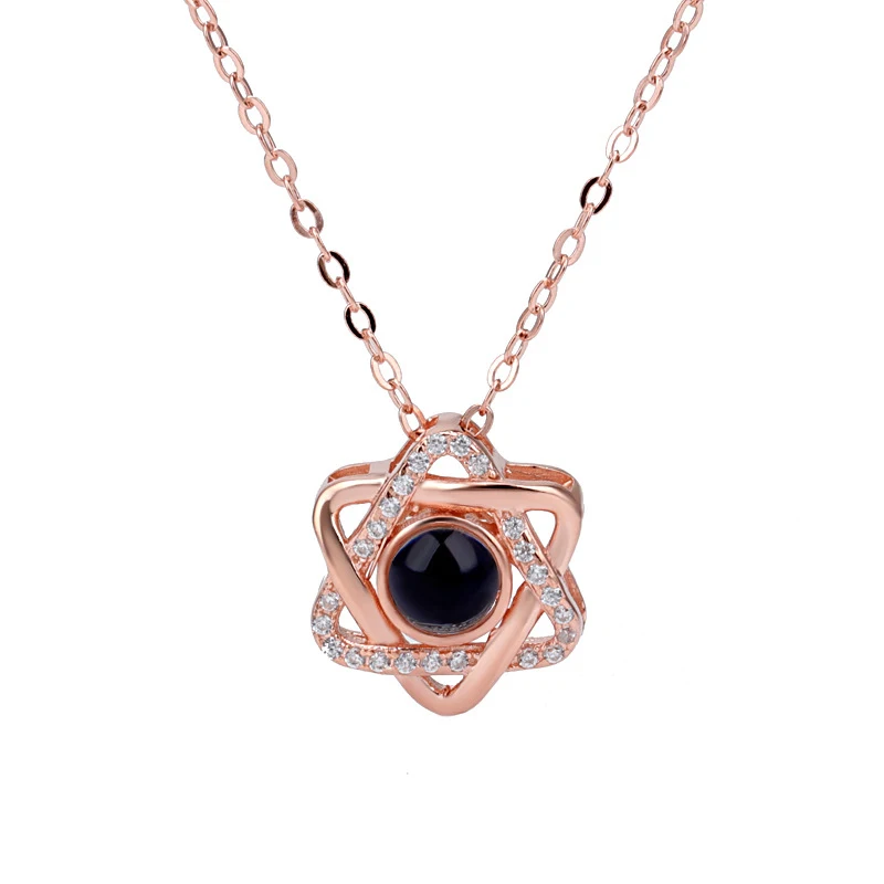 rose gold six star Новое Розовое золото серебро 100 языков я люблю тебя проекция кулон ожерелье воспоминания о романтической любви свадебное ожерелье - Окраска металла: rose gold six star